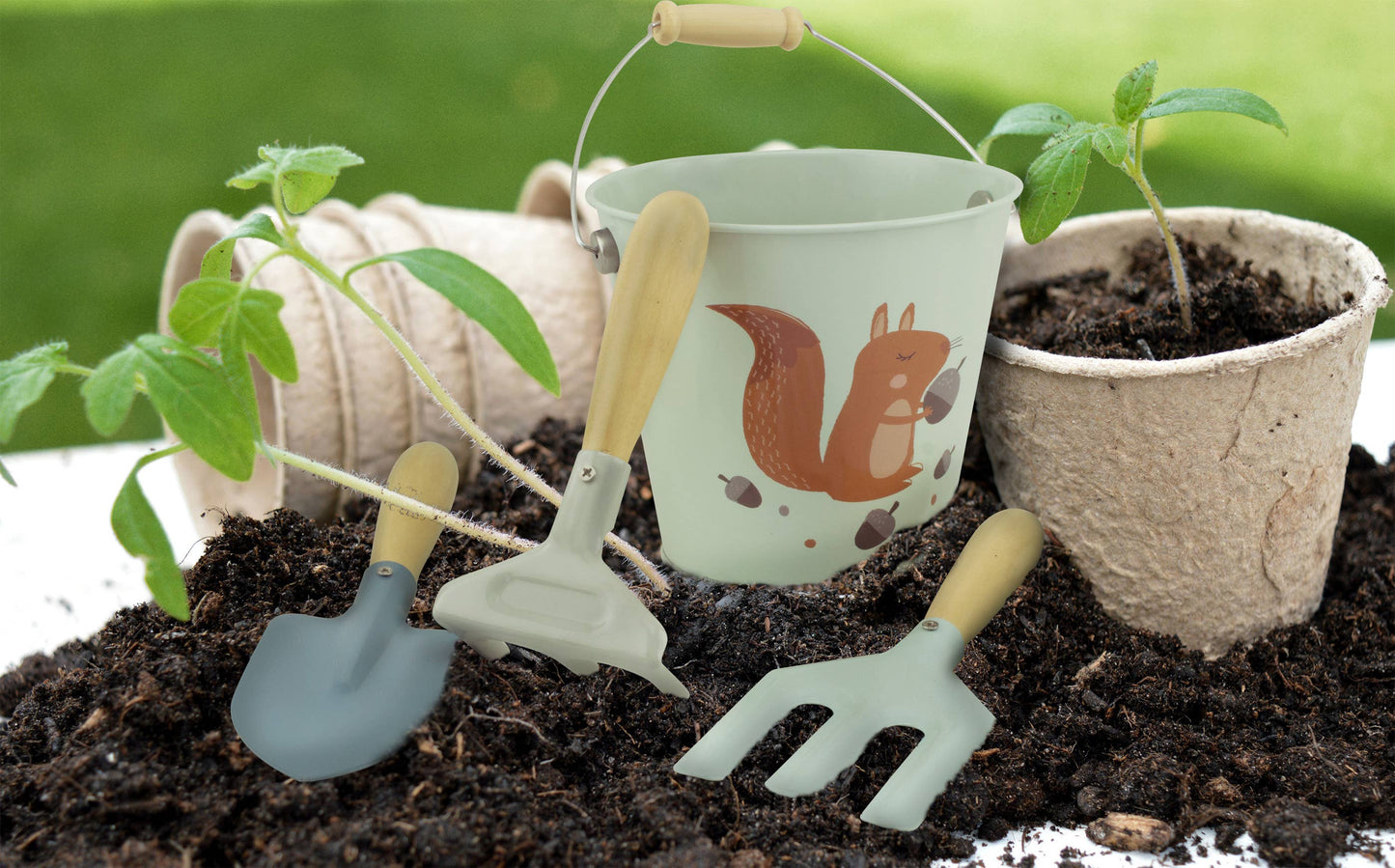 Gärtner-Set: Eichhörnchen blau