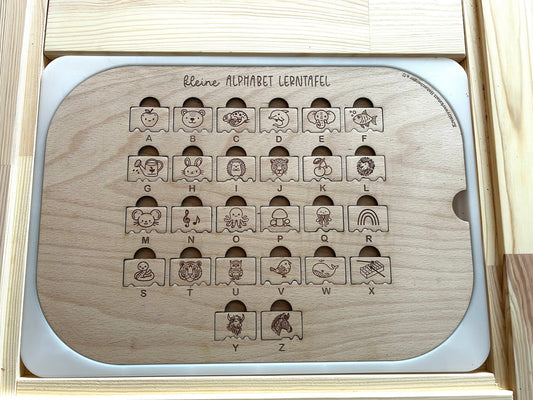 ABC Lernplatte Montessori aus Holz – Sensorikspiel für Kinder | Trofast kompatibel | Feinmotorik fördern | Aktivitätsplatte