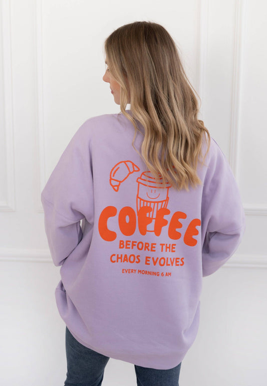 Erwachsenen Sweatshirt Coffee before Chaos flieder
