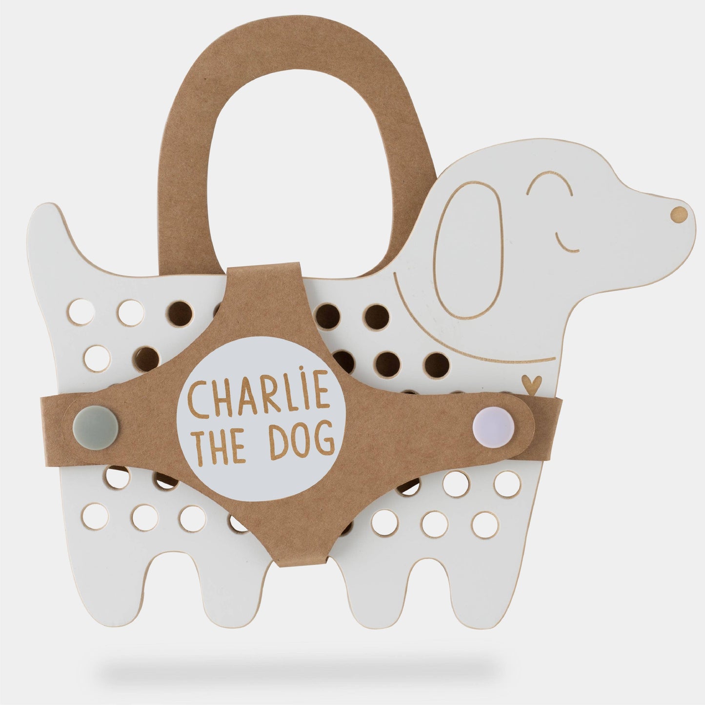 Charlie der Hund, Holz-Schnürspielzeug, Montessori-Spielzeug